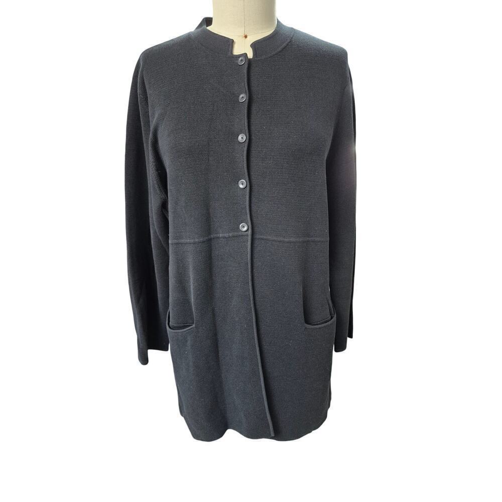 Eileen Fisher Black Silk Blend Long Cardigan Sweater Sz 1X
